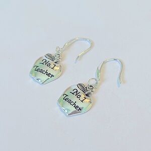 Small Number One Teacher 925 stamped sterling silver hook charm earrings